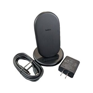 Pp3O Belkin Boostcharge 15W Qi Wireless Charge Stand, Black, W/ Cord & Block OB